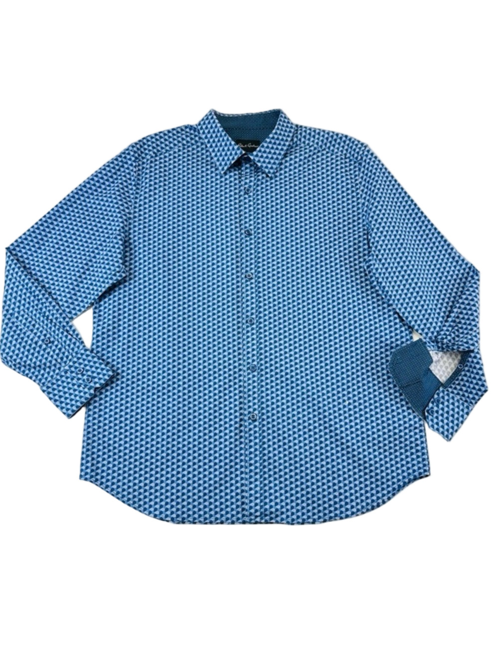 Robert Graham blue long sleeve shirt Mens Large 3D cube print stretch cotton